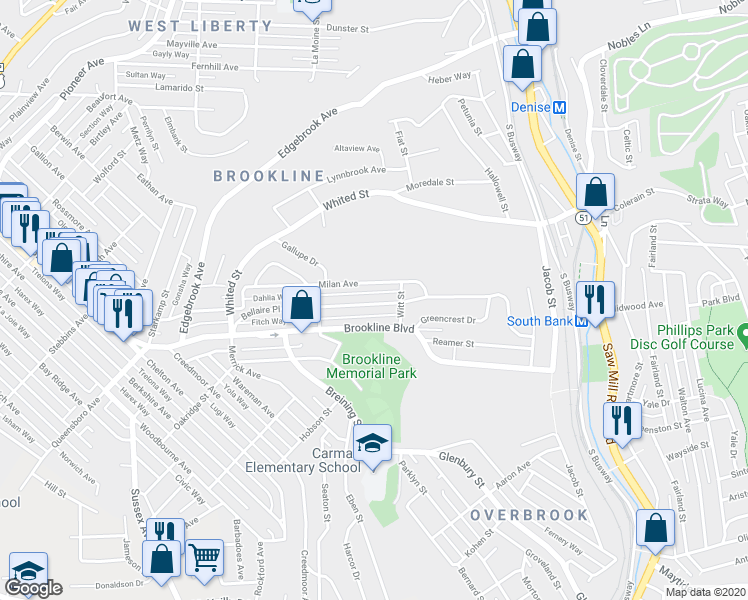map of restaurants, bars, coffee shops, grocery stores, and more near 1443 Bellaire Place in Pittsburgh