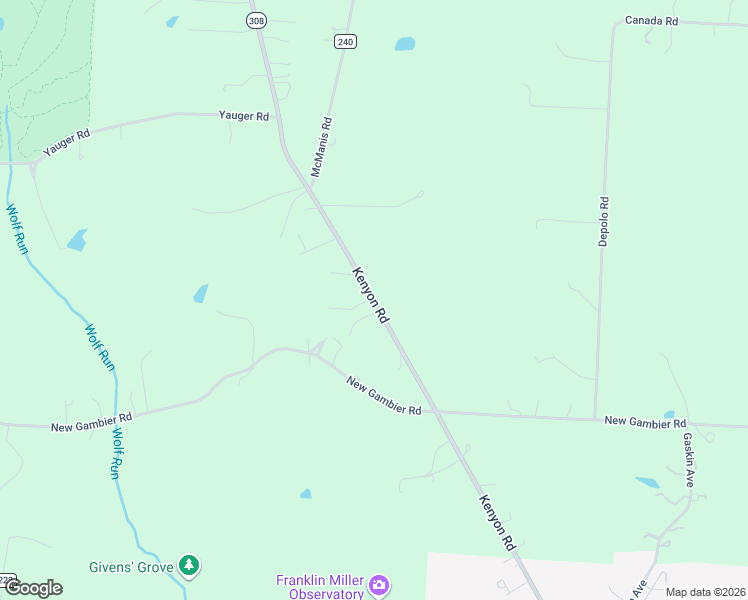 map of restaurants, bars, coffee shops, grocery stores, and more near 11170-11190 Kenyon Rd in Gambier