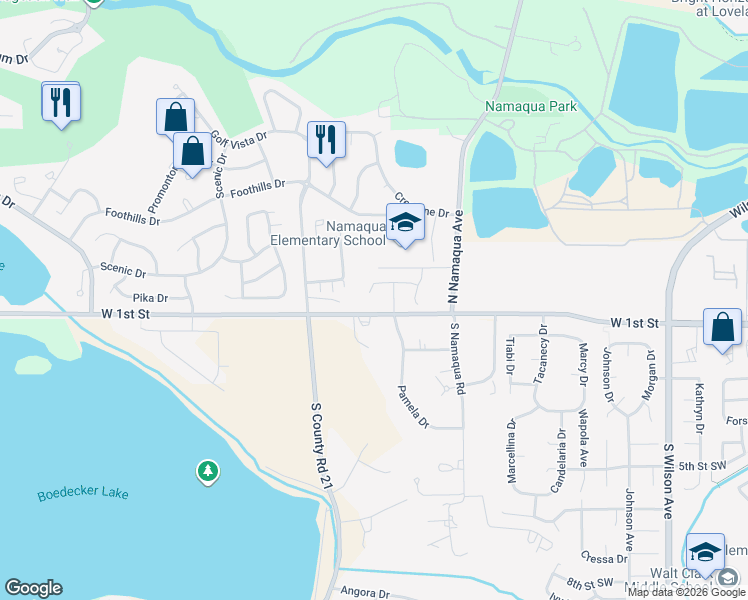 map of restaurants, bars, coffee shops, grocery stores, and more near 114 Taryn Court in Loveland