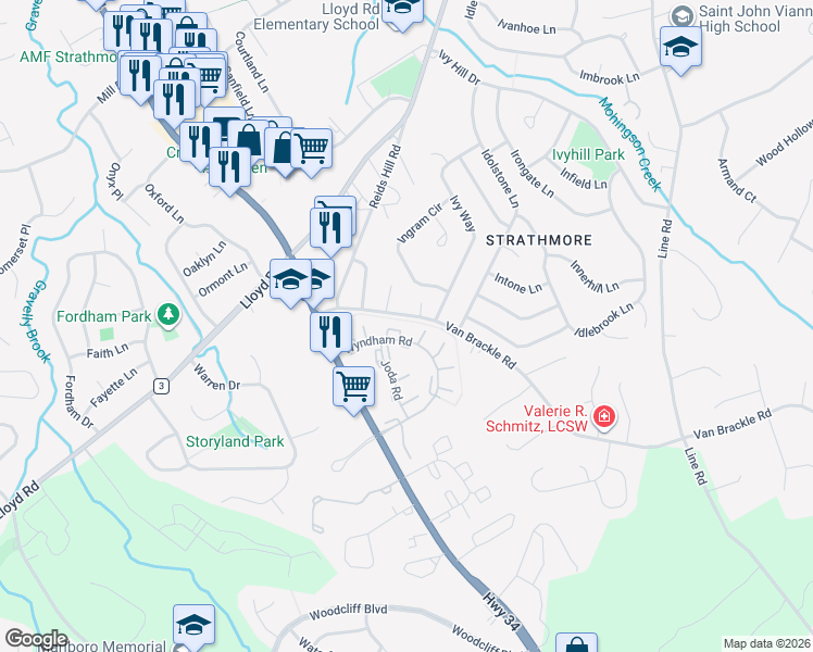 map of restaurants, bars, coffee shops, grocery stores, and more near 82 Bradford Court in Matawan