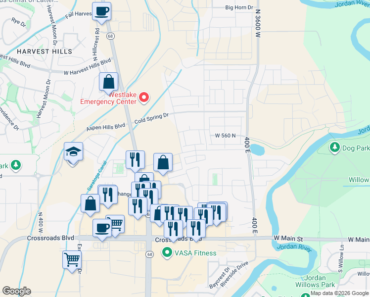 map of restaurants, bars, coffee shops, grocery stores, and more near 4035 West Cool Spring Avenue in Lehi