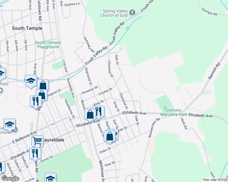 map of restaurants, bars, coffee shops, grocery stores, and more near 3520 Chestnut Street in Laureldale