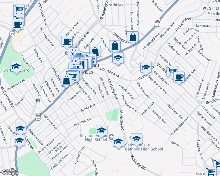 map of restaurants, bars, coffee shops, grocery stores, and more near 1232 McNeilly Avenue in Pittsburgh