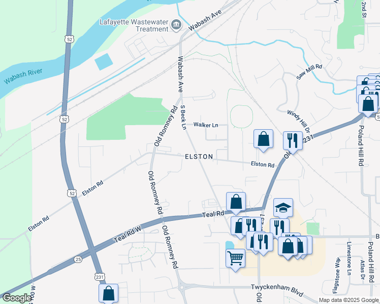 map of restaurants, bars, coffee shops, grocery stores, and more near 2327 South Beck Lane in Lafayette