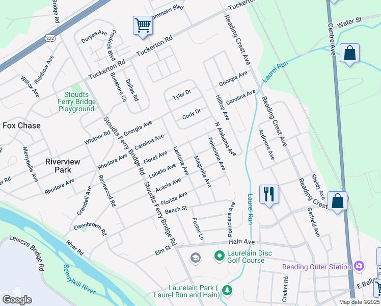 map of restaurants, bars, coffee shops, grocery stores, and more near 601 Lobelia Avenue in Reading