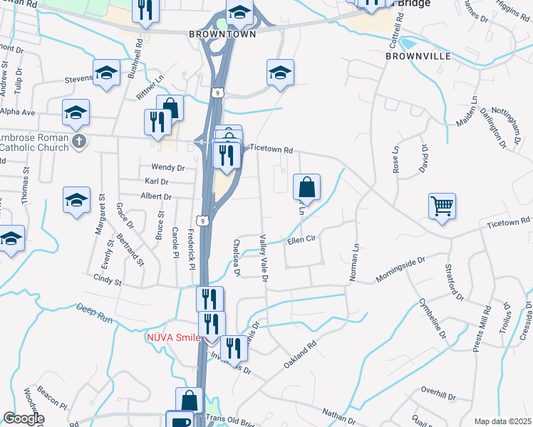 map of restaurants, bars, coffee shops, grocery stores, and more near 1 Dell Street in Old Bridge