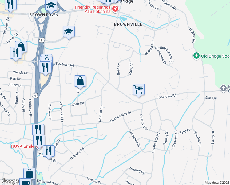 map of restaurants, bars, coffee shops, grocery stores, and more near 230 Ticetown Road in Old Bridge