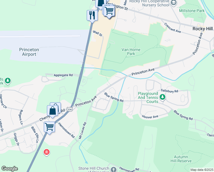 map of restaurants, bars, coffee shops, grocery stores, and more near 227 Princeton Avenue in Princeton