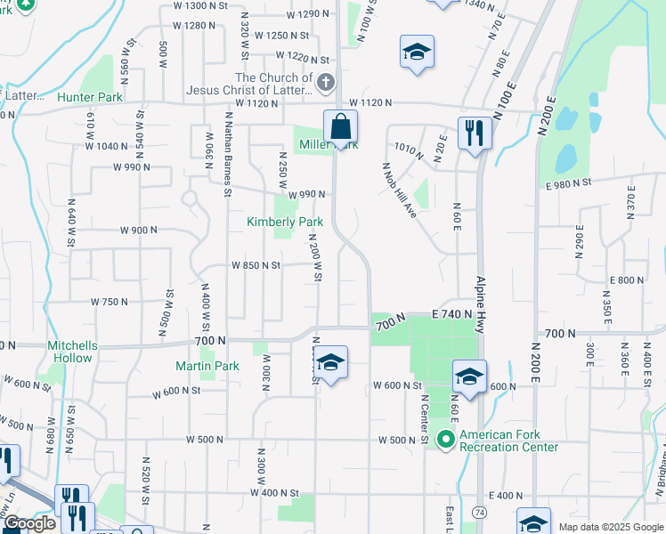 map of restaurants, bars, coffee shops, grocery stores, and more near 819 North 150 West in American Fork