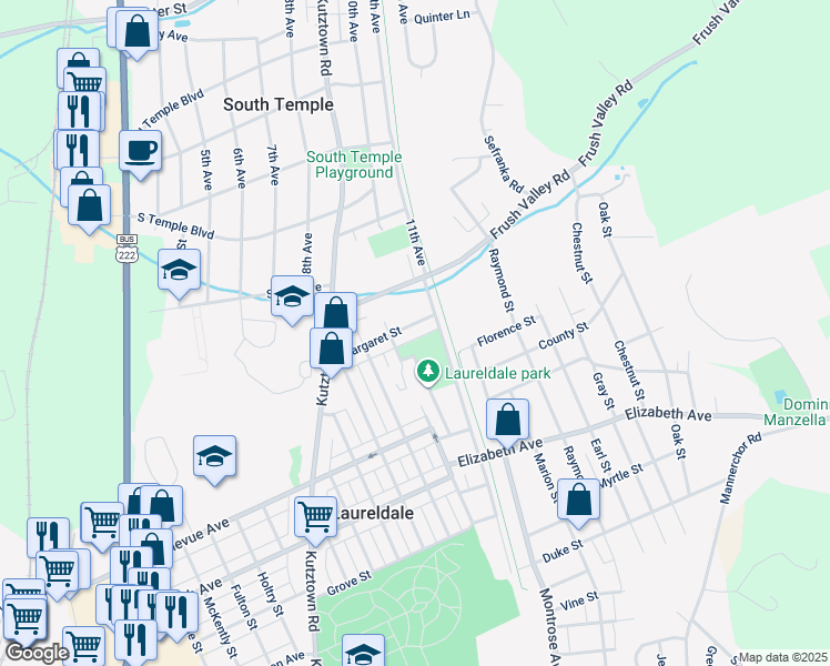 map of restaurants, bars, coffee shops, grocery stores, and more near 1422 Margaret Street in Laureldale