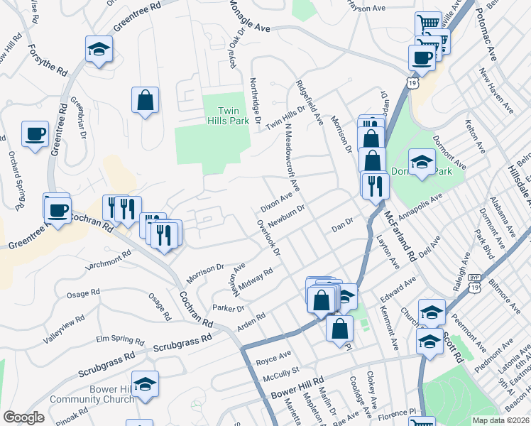 map of restaurants, bars, coffee shops, grocery stores, and more near 317 Dixon Avenue in Pittsburgh