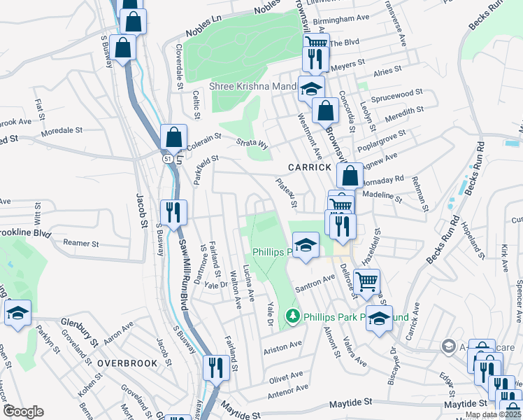 map of restaurants, bars, coffee shops, grocery stores, and more near 330 Park Boulevard in Pittsburgh