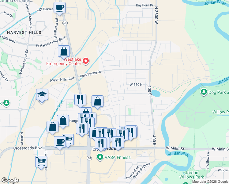 map of restaurants, bars, coffee shops, grocery stores, and more near 4005 West Cool Spring Avenue in Lehi