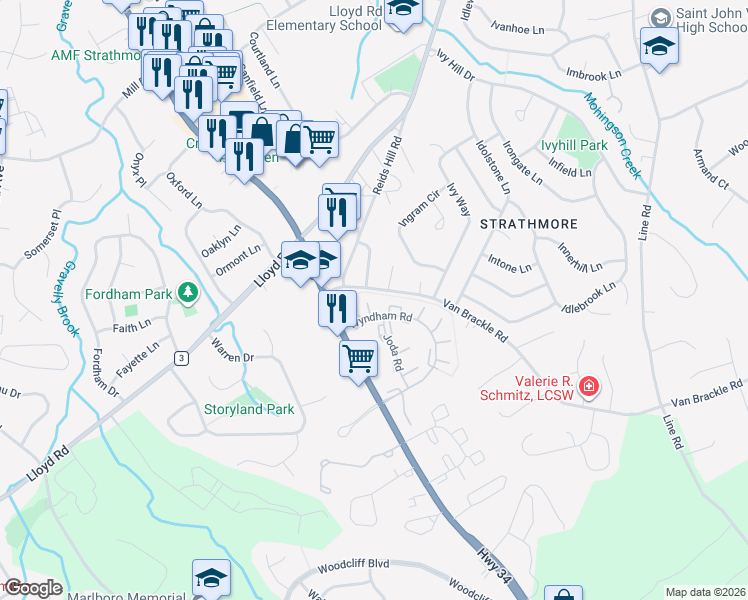 map of restaurants, bars, coffee shops, grocery stores, and more near 28 Balmoral Ct in Matawan