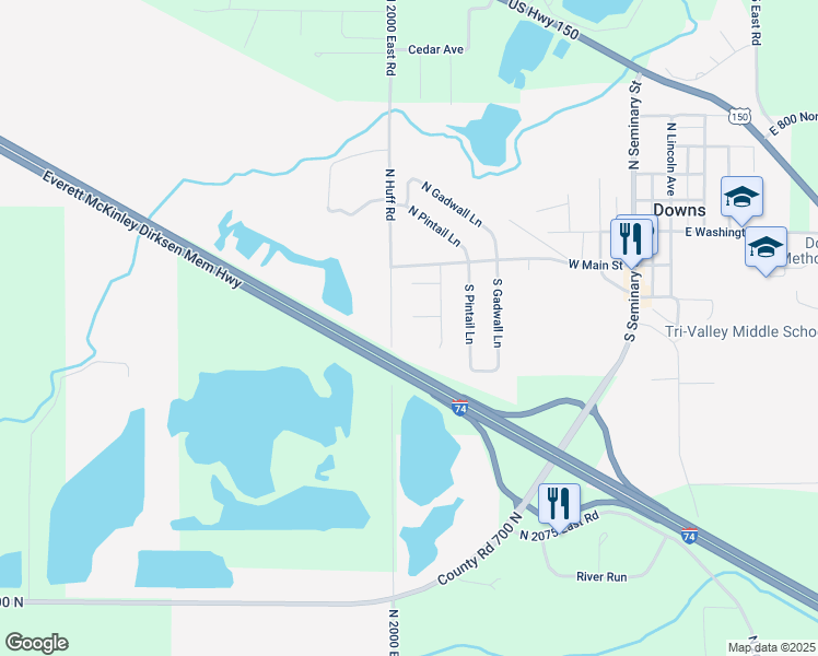 map of restaurants, bars, coffee shops, grocery stores, and more near 104 Eider Court in Downs