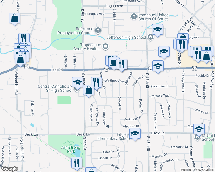 map of restaurants, bars, coffee shops, grocery stores, and more near 2409 Crestview Court in Lafayette
