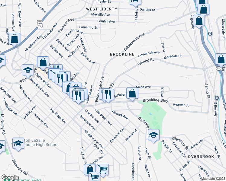 map of restaurants, bars, coffee shops, grocery stores, and more near 2406 Alwyn Street in Pittsburgh
