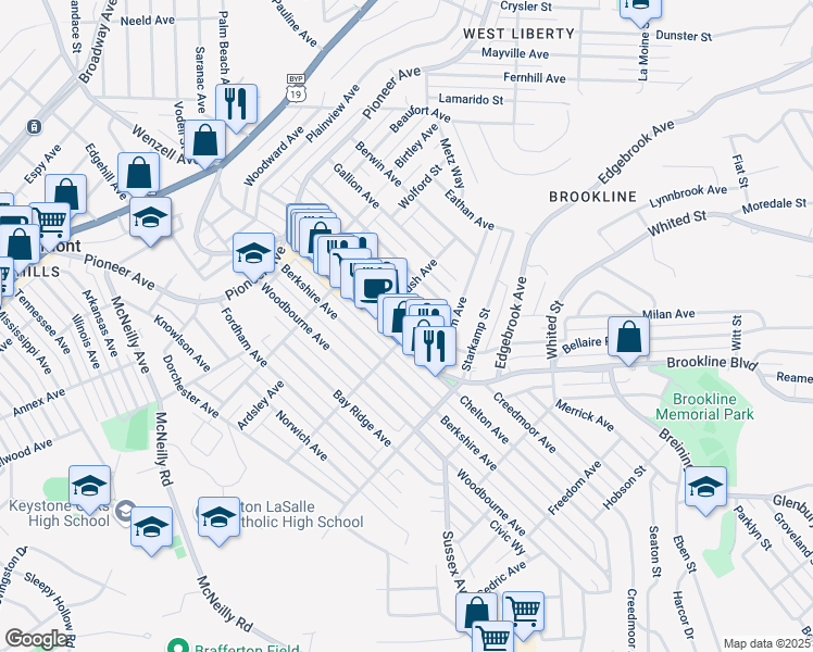 map of restaurants, bars, coffee shops, grocery stores, and more near 825 Fitch Way in Pittsburgh