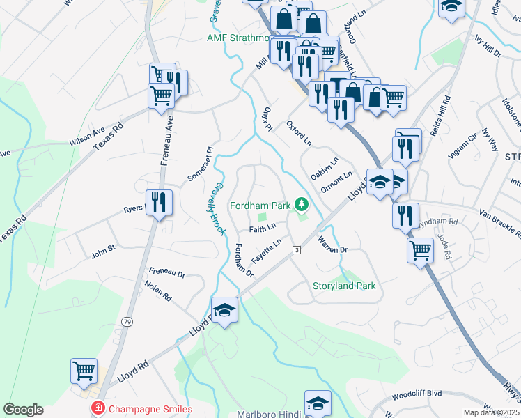 map of restaurants, bars, coffee shops, grocery stores, and more near 12 Fair Lane in Aberdeen Township