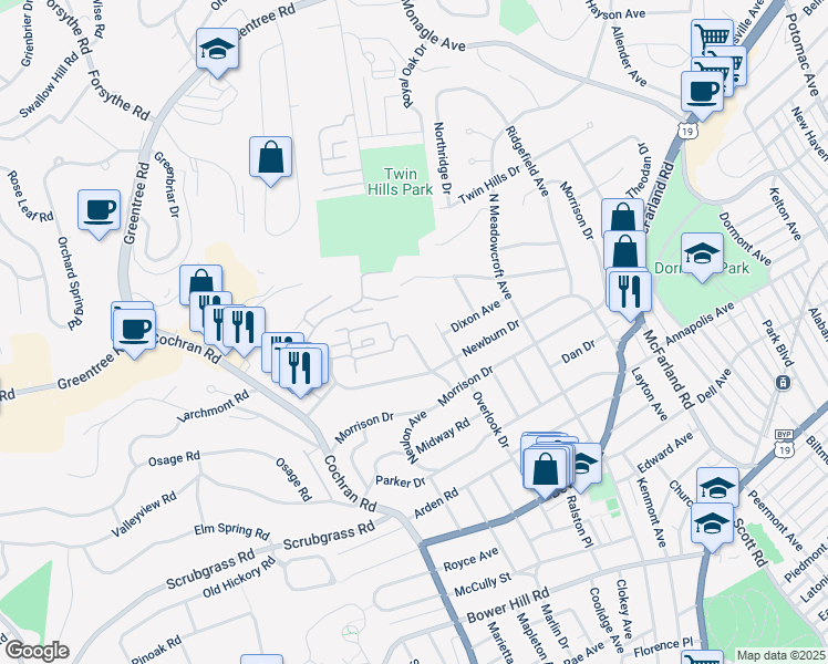 map of restaurants, bars, coffee shops, grocery stores, and more near 636 Robinwood Drive in Pittsburgh