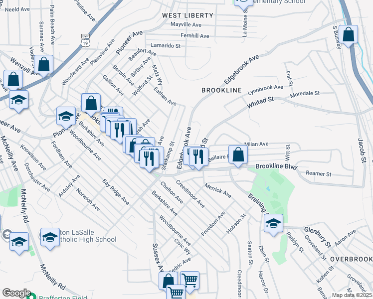 map of restaurants, bars, coffee shops, grocery stores, and more near 2321 Edgebrook Avenue in Pittsburgh