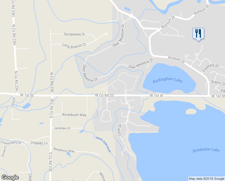 map of restaurants, bars, coffee shops, grocery stores, and more near 5650 East Crossroads Boulevard in Loveland