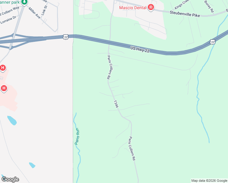 map of restaurants, bars, coffee shops, grocery stores, and more near 430 Paris Colliers Road in Burgettstown