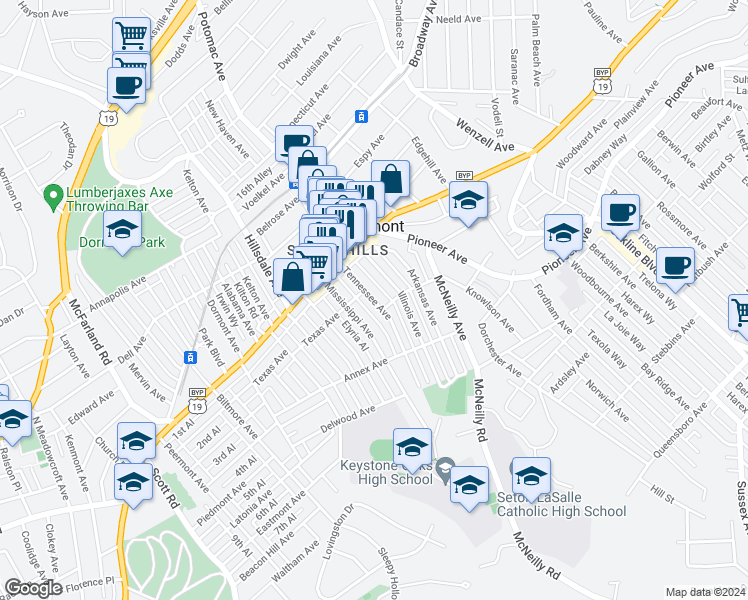 map of restaurants, bars, coffee shops, grocery stores, and more near 1300 Tennessee Avenue in Pittsburgh