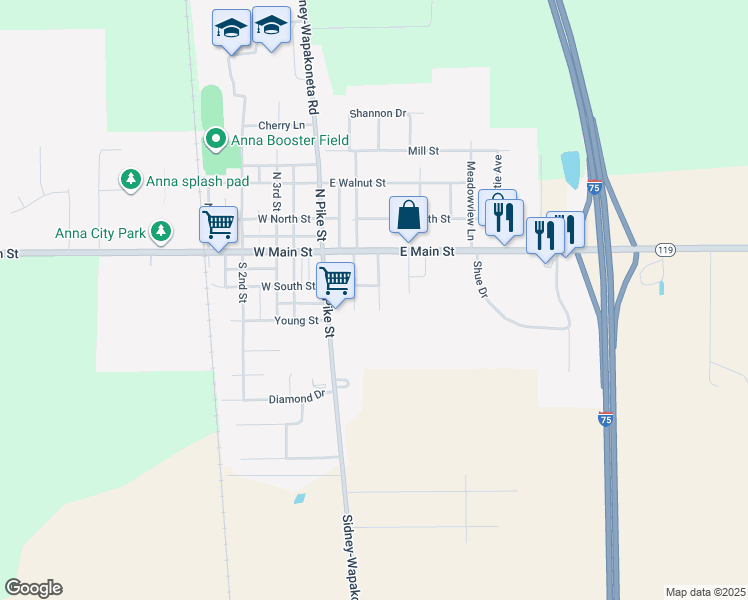 map of restaurants, bars, coffee shops, grocery stores, and more near 207 Fairview Avenue in Anna