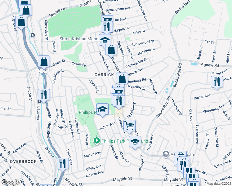 map of restaurants, bars, coffee shops, grocery stores, and more near 2037 Westmont Avenue in Pittsburgh