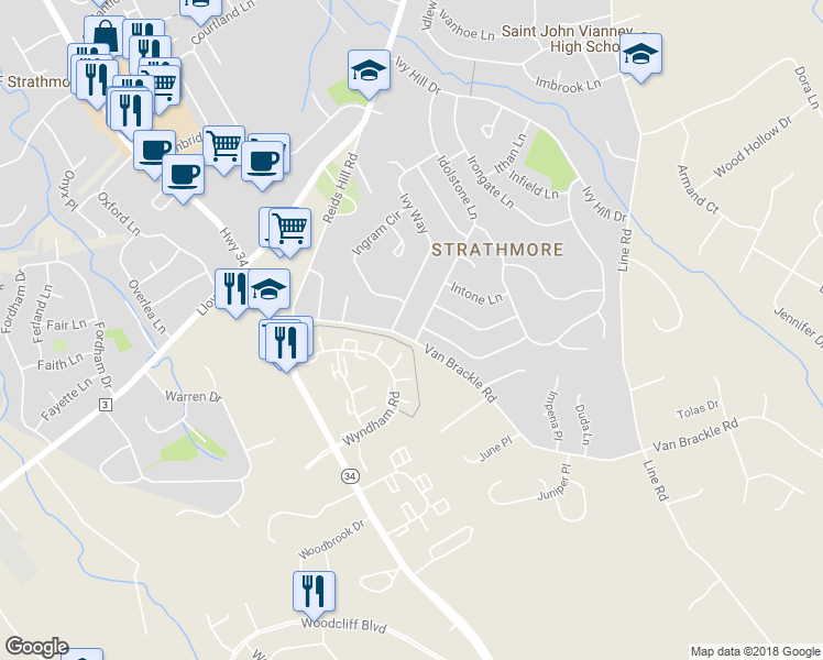 map of restaurants, bars, coffee shops, grocery stores, and more near 3 Idolstone Lane in Monmouth County
