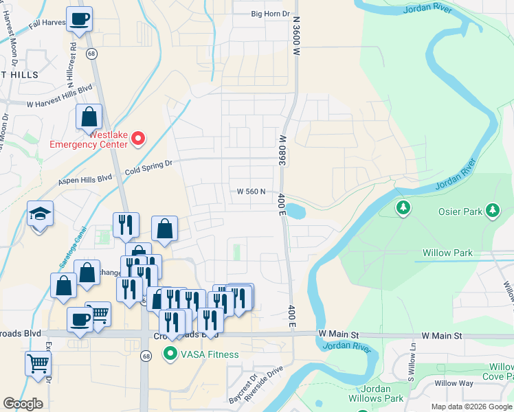 map of restaurants, bars, coffee shops, grocery stores, and more near 3794 Orinda Drive in Lehi