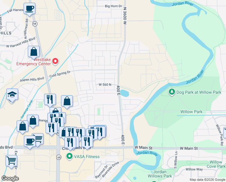 map of restaurants, bars, coffee shops, grocery stores, and more near 3734 Orinda Drive in Lehi