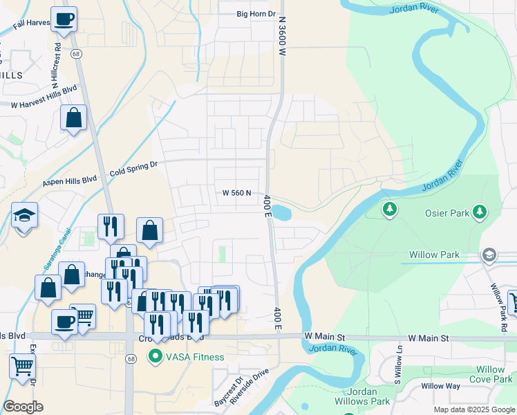 map of restaurants, bars, coffee shops, grocery stores, and more near 3716 Orinda Drive in Lehi