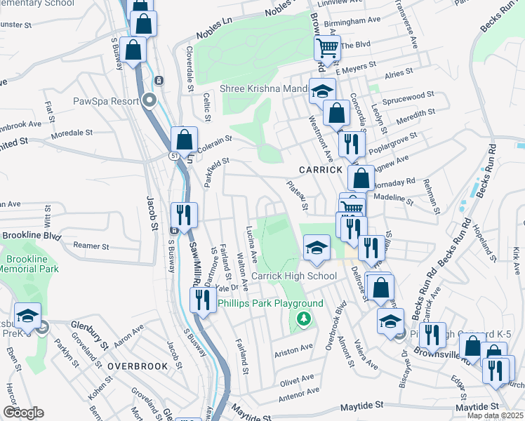 map of restaurants, bars, coffee shops, grocery stores, and more near 336 Redwood Street in Pittsburgh