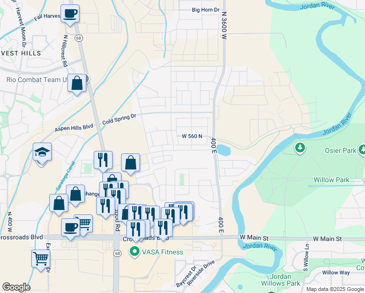 map of restaurants, bars, coffee shops, grocery stores, and more near 3874 Orinda Drive in Lehi