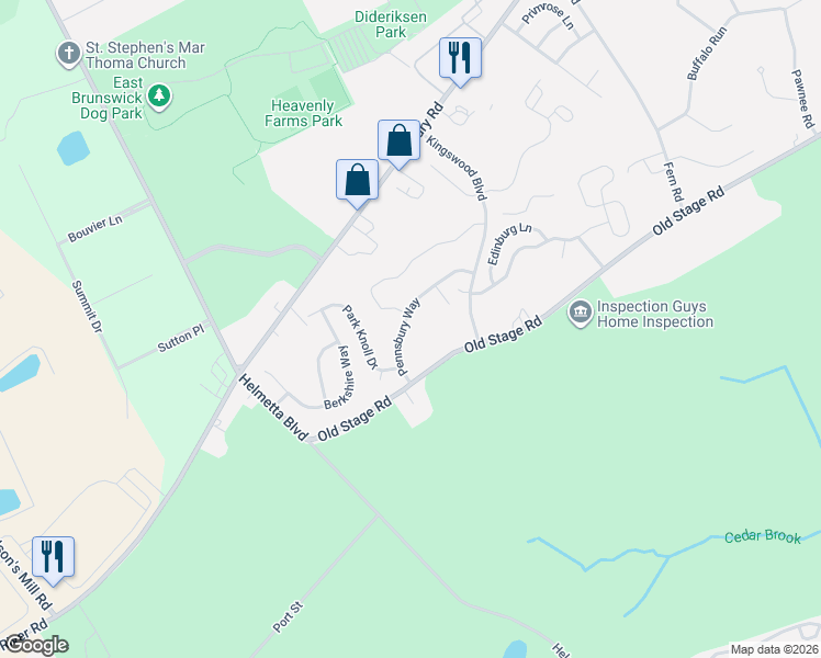 map of restaurants, bars, coffee shops, grocery stores, and more near 65 Pennsbury Way in East Brunswick