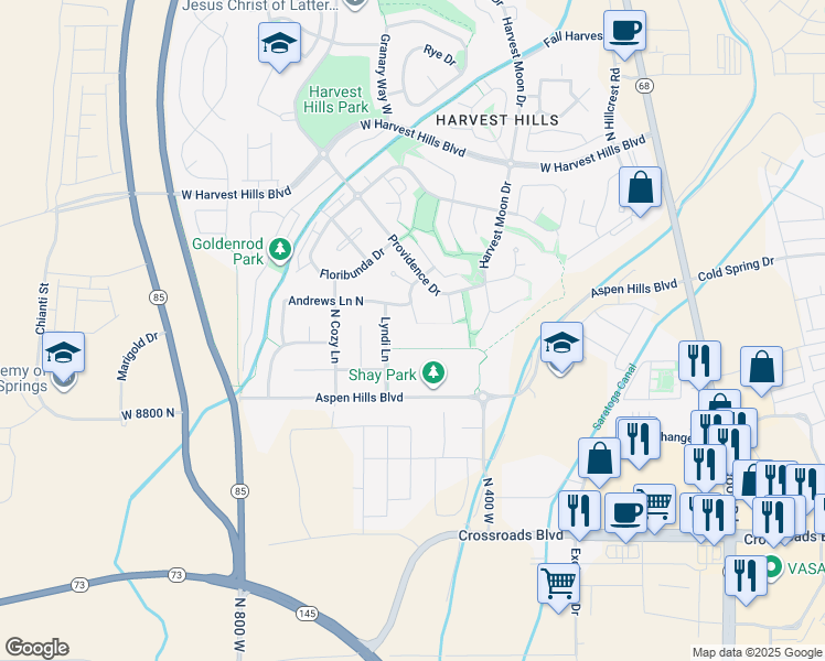 map of restaurants, bars, coffee shops, grocery stores, and more near 1737 Rosemary Drive in Saratoga Springs