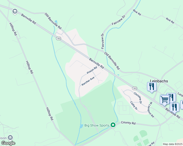 map of restaurants, bars, coffee shops, grocery stores, and more near 524 Prison Road in Leesport