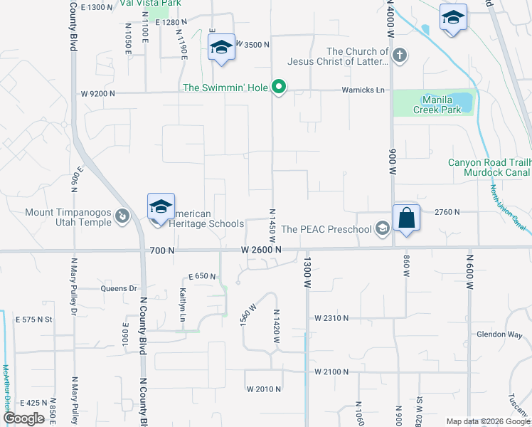 map of restaurants, bars, coffee shops, grocery stores, and more near 1462 West 2730 North in Pleasant Grove