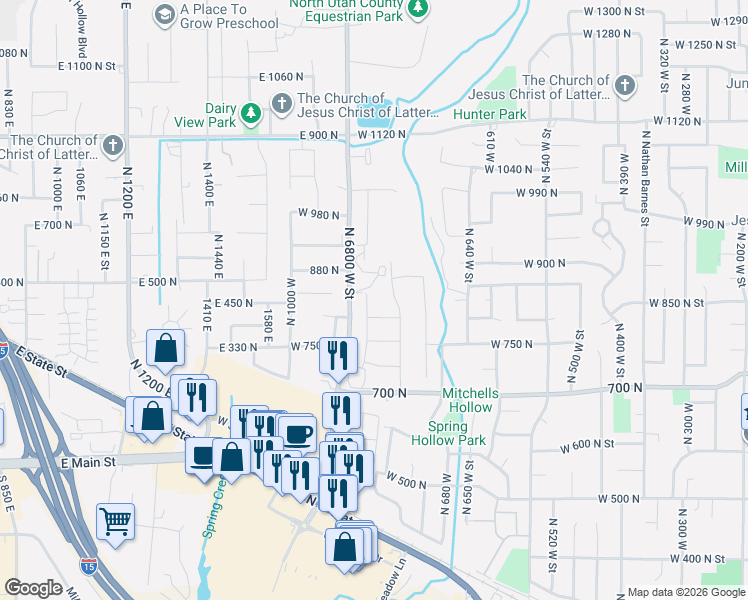 map of restaurants, bars, coffee shops, grocery stores, and more near 821 N 700 W in American Fork