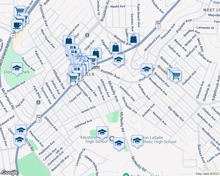 map of restaurants, bars, coffee shops, grocery stores, and more near 1245 Arkansas Avenue in Pittsburgh