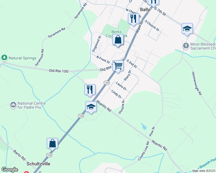 map of restaurants, bars, coffee shops, grocery stores, and more near 51 Laura Drive in Barto