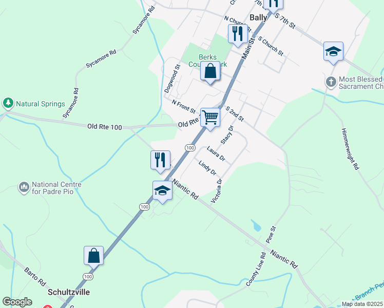 map of restaurants, bars, coffee shops, grocery stores, and more near 51 Laura Drive in Barto
