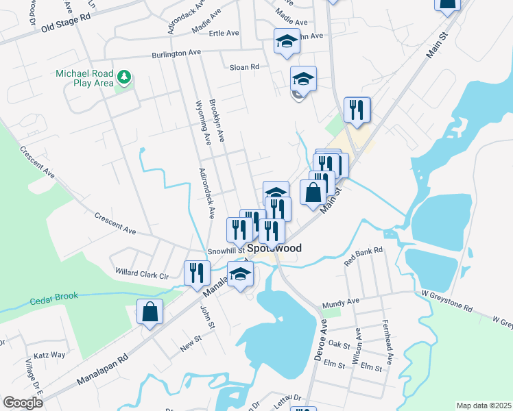 map of restaurants, bars, coffee shops, grocery stores, and more near 61 Vliet Street in Spotswood