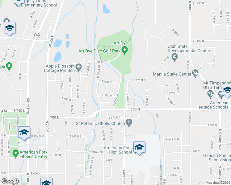 map of restaurants, bars, coffee shops, grocery stores, and more near 822 North 540 East Street in American Fork