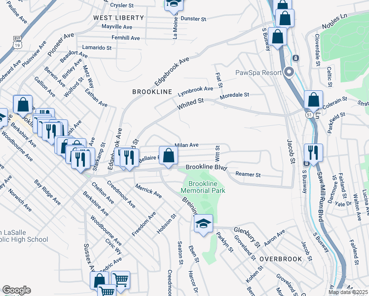 map of restaurants, bars, coffee shops, grocery stores, and more near 1418 Milan Avenue in Pittsburgh
