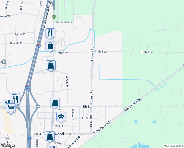 map of restaurants, bars, coffee shops, grocery stores, and more near Locust Road & Foxhunt Drive in Cottonwood