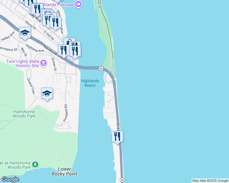 map of restaurants, bars, coffee shops, grocery stores, and more near 6 Mountainview Avenue in Sea Bright