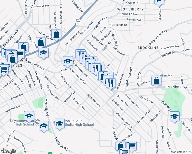 map of restaurants, bars, coffee shops, grocery stores, and more near 754 Brookline Boulevard in Pittsburgh